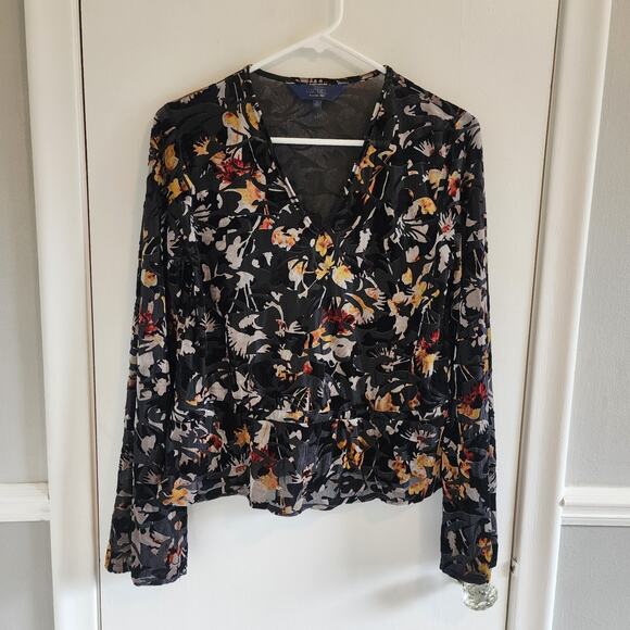 Rachel Tops - Black Floral Velvet Burnout Small Top Rachel Roy Dark Romantic Whimsigoth Blouse